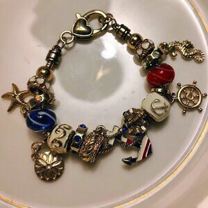 Be Charmed By loj Red, White, Blue Nautical Charm Sea Dangle Bracelet